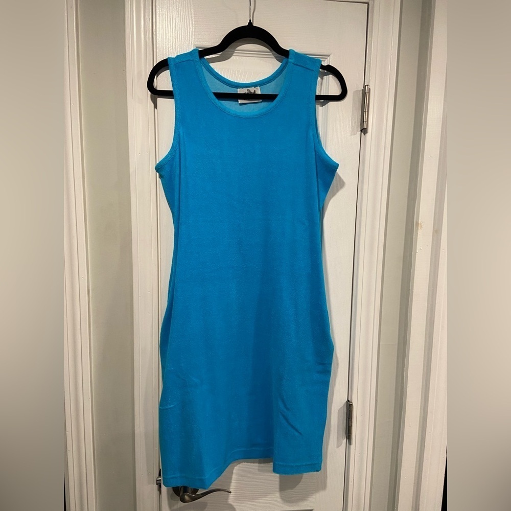 NWOT Metropolitan Size M Bright Blue Terry Cloth Tank Sun Dress Coverup Pockets